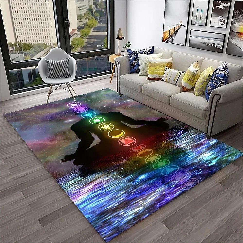 Naturalize Yoga Meditation Floor Mat with Rainbow 7 Chakra Design Soft Non-Slip Carpet for Living Room Stylish Rug for Bedroom