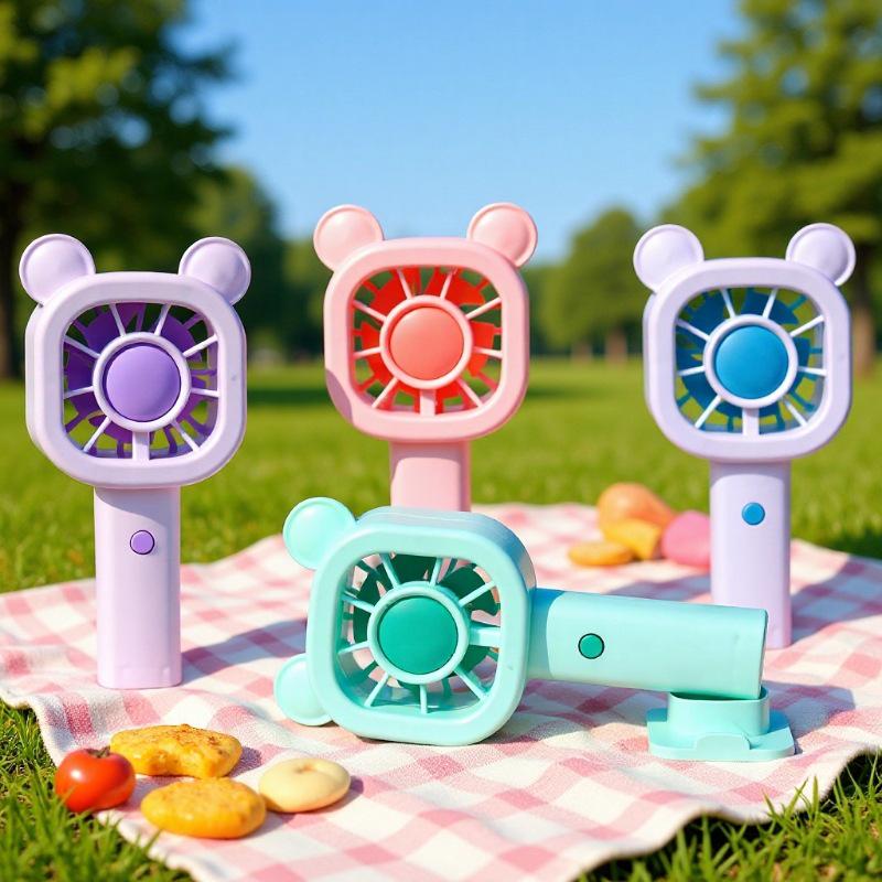Mini Handheld Cartoon Crown Bear USB Rechargeable Three-Speed Portable Fan