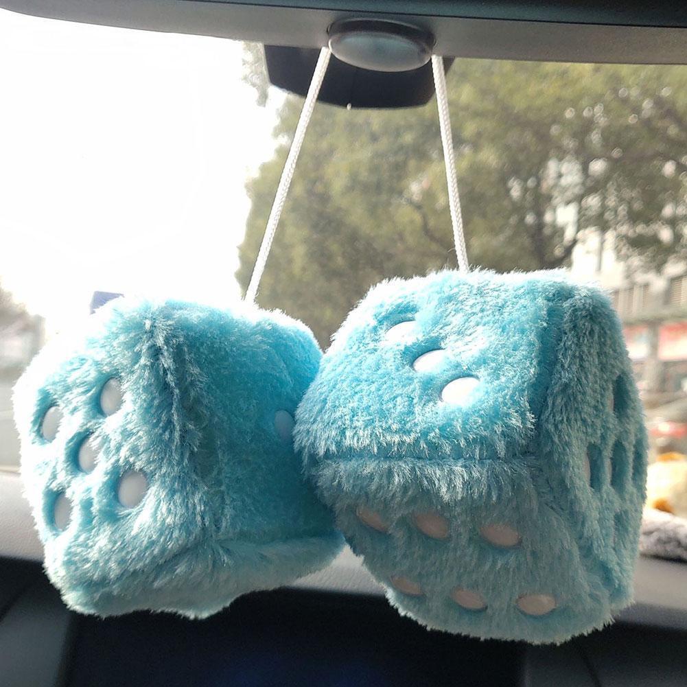 Car Colorful Soft Spotty Furry Fluffy Hanging Mirror Fuzzy Dice Decor Z4R1