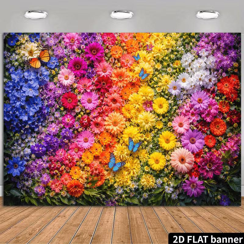 2D Rainbow Floral and Butterfly Backdrop Photo Booth Background