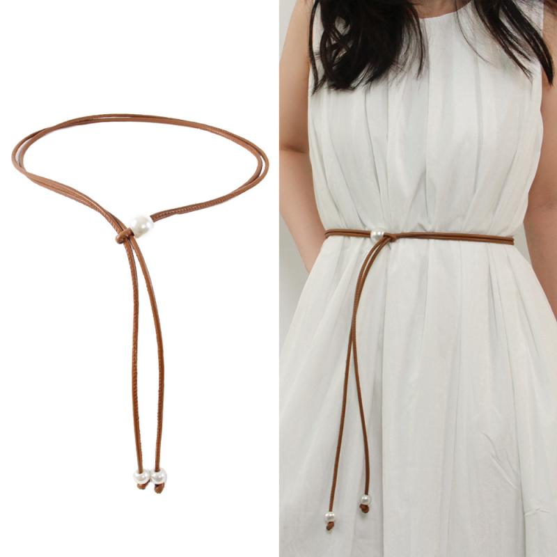 Fashion Round Leather Rope Thin Belt Waist Chain Women Decorative Knotted Waist Rope Decorative Skirt Coat Sweater Strap