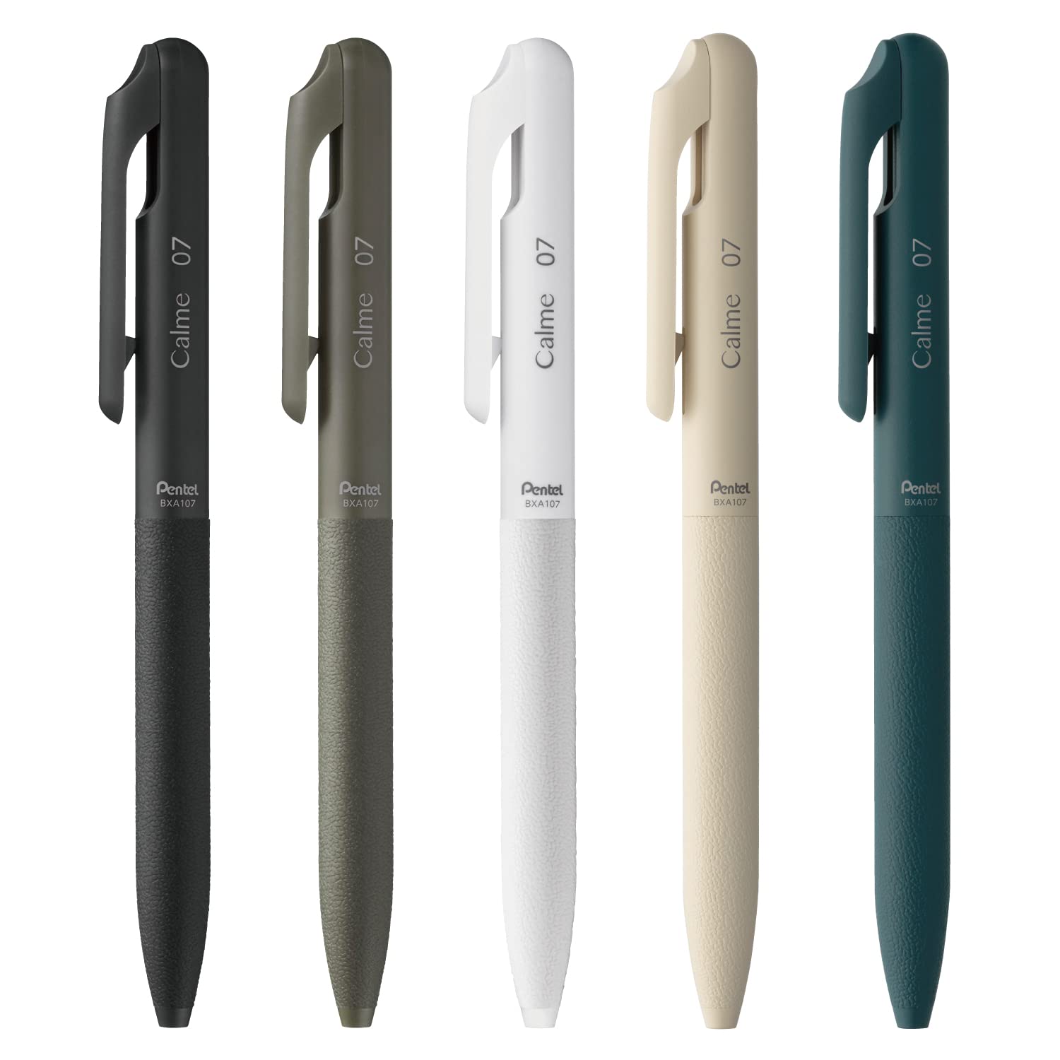 Pentel Calme Ballpoint 5 Oil-Based Pen, 0.7mm, Black, Khaki, White, Beige, Turquoise, Pens, AMZ-BXA107-5