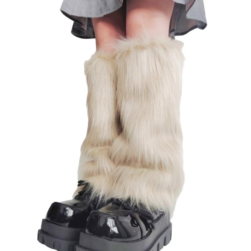 Fuzzy Faux Furs Leg Warmers Furs Heels Long Boot Cuffs Cover One Pair Carnivals Boot Cover JK Uniform