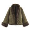 Palton de iarnă scurt pentru femei, din amestec de lână, față-verso, cu broderie vintage, croială largă, guler din blană artificială