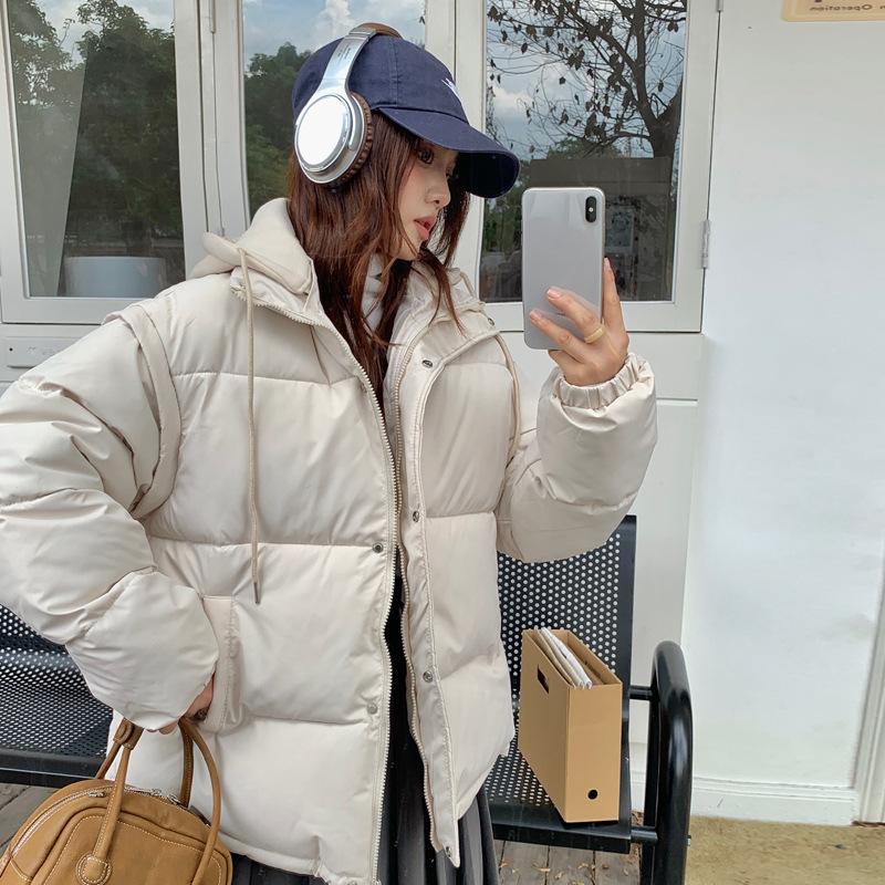Oversized Parkas for Women Fall Winter  New Sleeves Hat Detachable Solid Coats Casual Zipper Down Solid Chic Jacket
