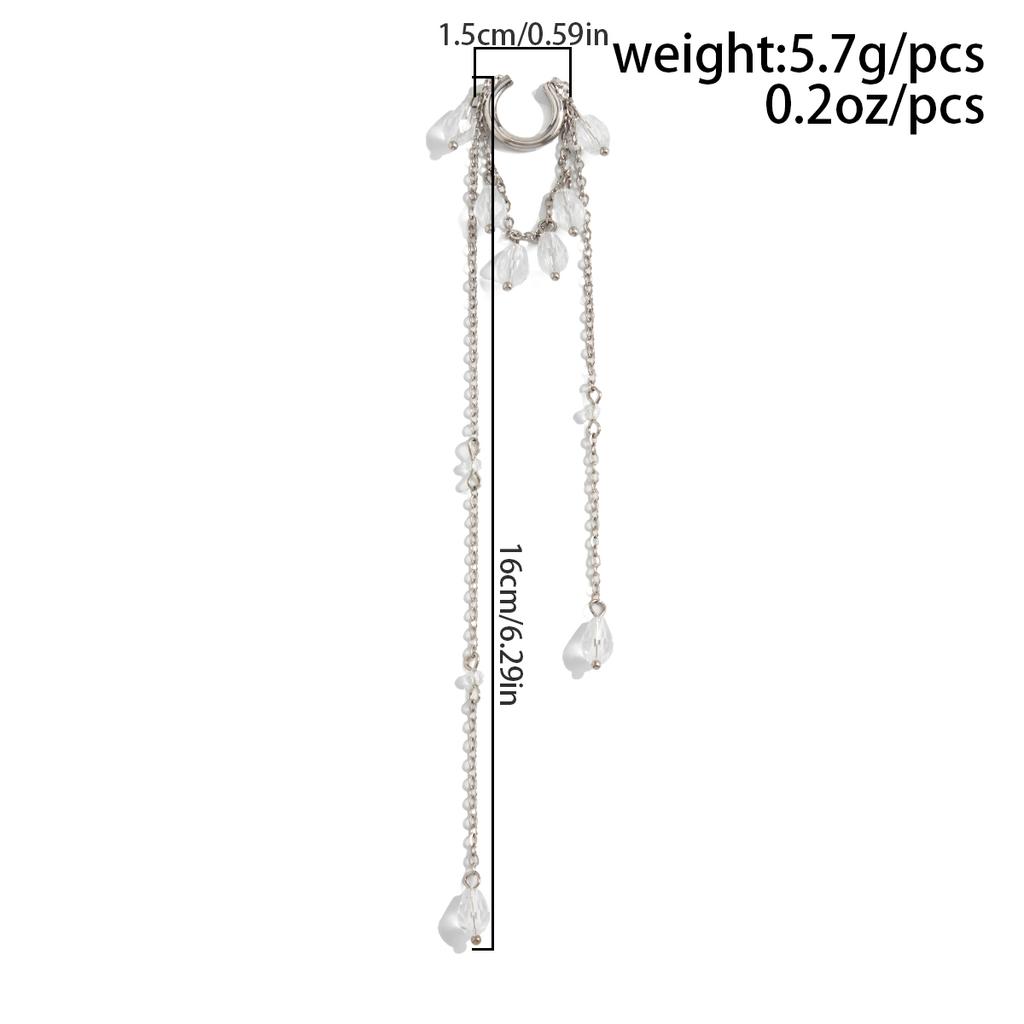 Salircon Exquisite Crystal Long Tassel Chain Ear Cuff Ear Clip Women Romantic No Piercing Clip Earrings Fashion Jewelry Wedding