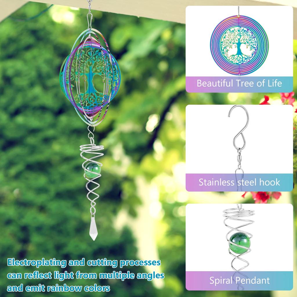 Colorful Wind Chime 3D Spinning Dream Catcher Hanging Decoration for Home Bedroom Window Patio Garden Pendant Decor Wind Spinner
