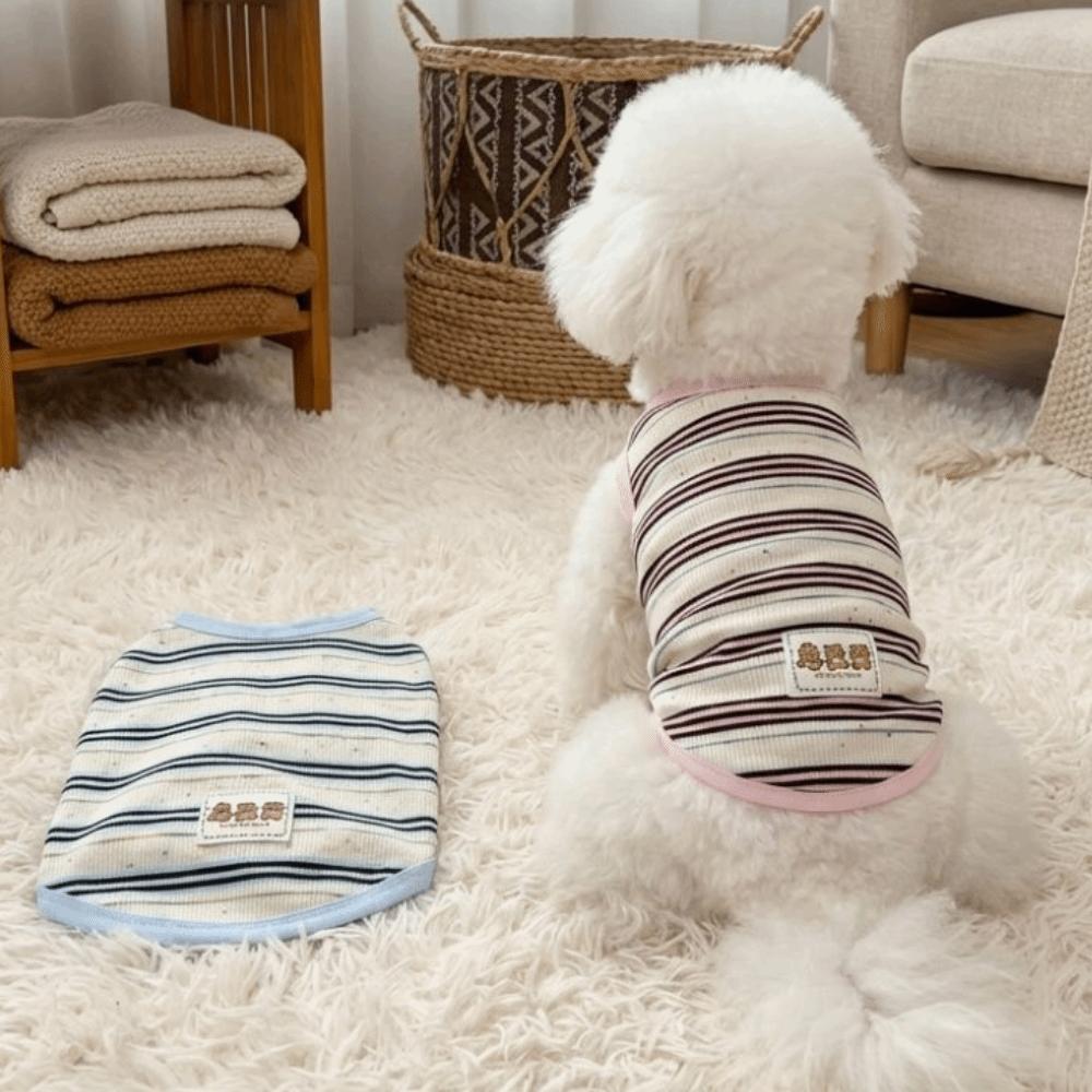 Round Neck Dog Cooling Vest Breathable Thin Soft Dog Striped T-Shirt Sun Protection Cool Pet Pullover Casual Outfit