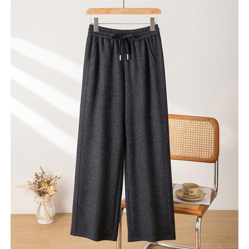 2025 Puyuan Autumn/Winter Merino Wool Blend Slimming Straight Leg Pants with Lace for Women