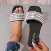 Fashion 2025 Women's fashionable flat sandals with artificial pearl and rhinestone decoration slippers