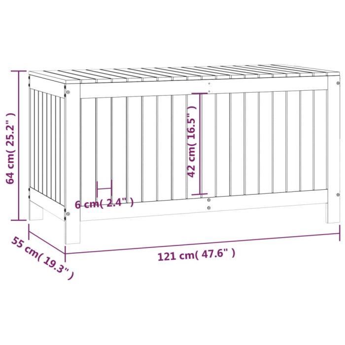 VidaXL Boîte de rangement de jardin Noir 121x55x64 cm Bois massif pin 823847