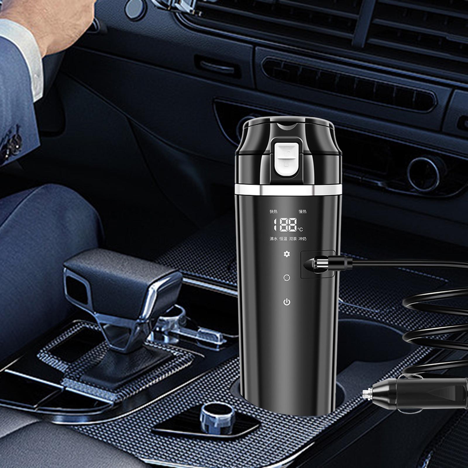 

12V 24V 500ml Car Electric Water Kettle 304 Stainless Steel 50W-100W 9x2.8inch for Long Time Self Driving Trip чорний