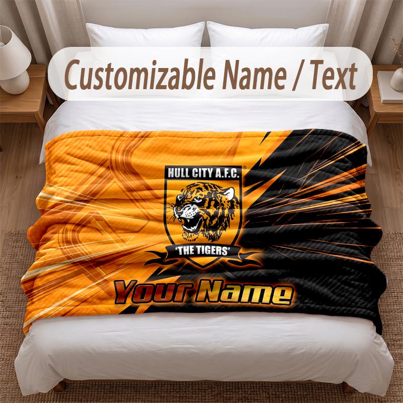 Hull FC Printed Flannel Blanket Custom Name Text Soft Warm Throw For Bedroom Holiday Gift