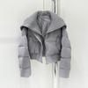 New down jackets for women in autumn and winter, ultra-short foreign style, large lapel neck, knitted splicing, white duck down jacket thickened
