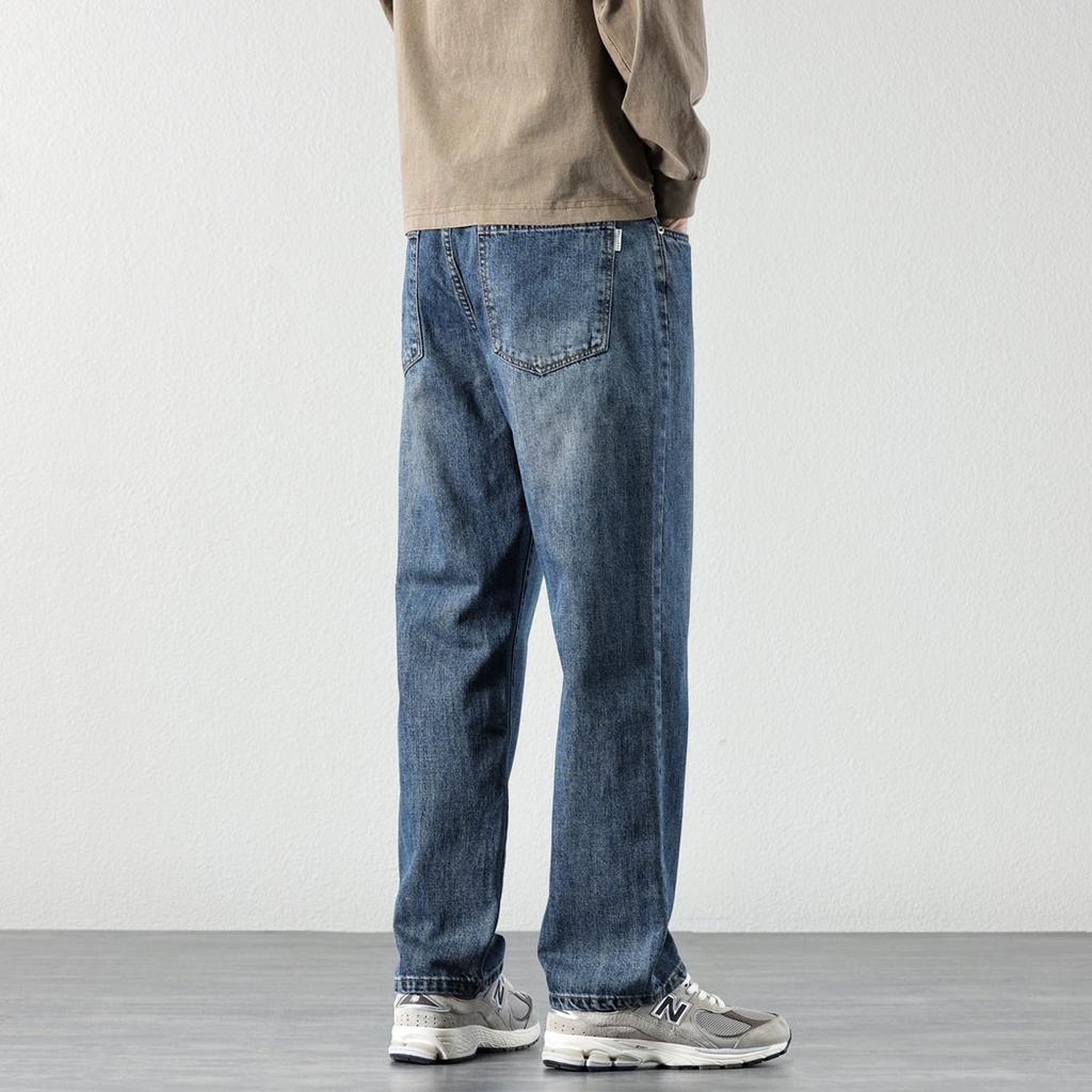 Straight jeans men's blue loose wide-leg casual pants spring and autumn popular versatile men's pants trousers