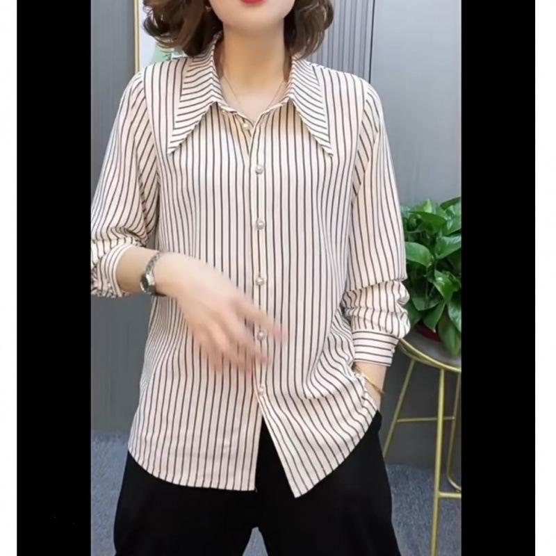 Versatile Korean Style Striped Women's Long-Sleeved Shirt with Collar for Spring/Summer