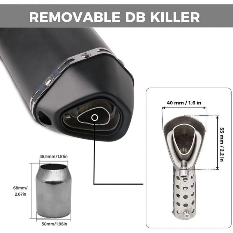 Exhaust Muffler 1.52 Inch Inlet with Removable DB Killer for Street and Sport Motorcycles and Scooters Featuring 3851mm Diamete