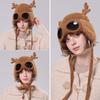 Solid Color Reindeer Antler Hat Warm Plush Ear Flaps  Backpack Accessories