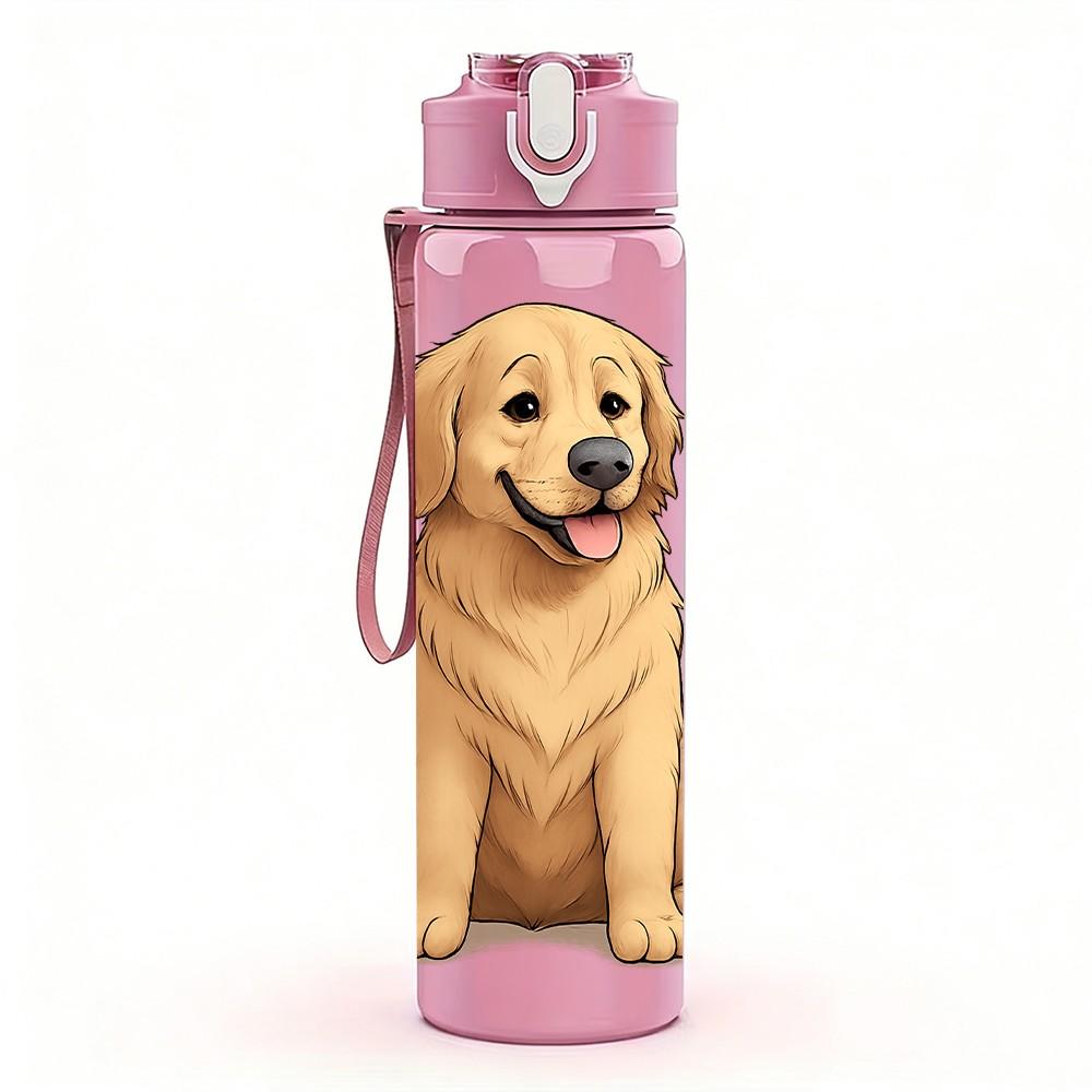 1PZ Stampa Busto Cane Golden Retriever 750ml Plastica Colorata Borraccia Sportiva Tappo Flip con Cannuccia Ermetico Per Sport Ufficio Uso Domestico