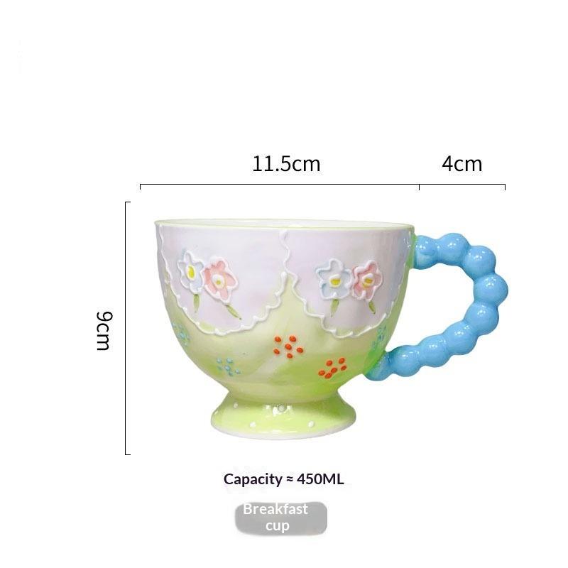 Hand-painted Ceramic Cup Cute Creative Bead Handle Breakfast Cup High Value Large Capacity Milk Oat Cup Drinking Cup