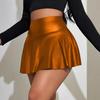 Women's PU Leather Pleated Mini Skirt High Elastic Sexy Short Skirt For Club Party Daily Wear