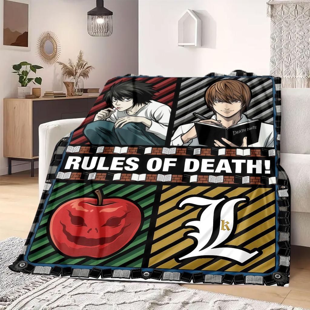 Death Note Fine 2D Print Flannel Blanket Cute Cartoon Graphic Patterns for Bedding Sofa Couch Travel Picnic Wrap_LIAN