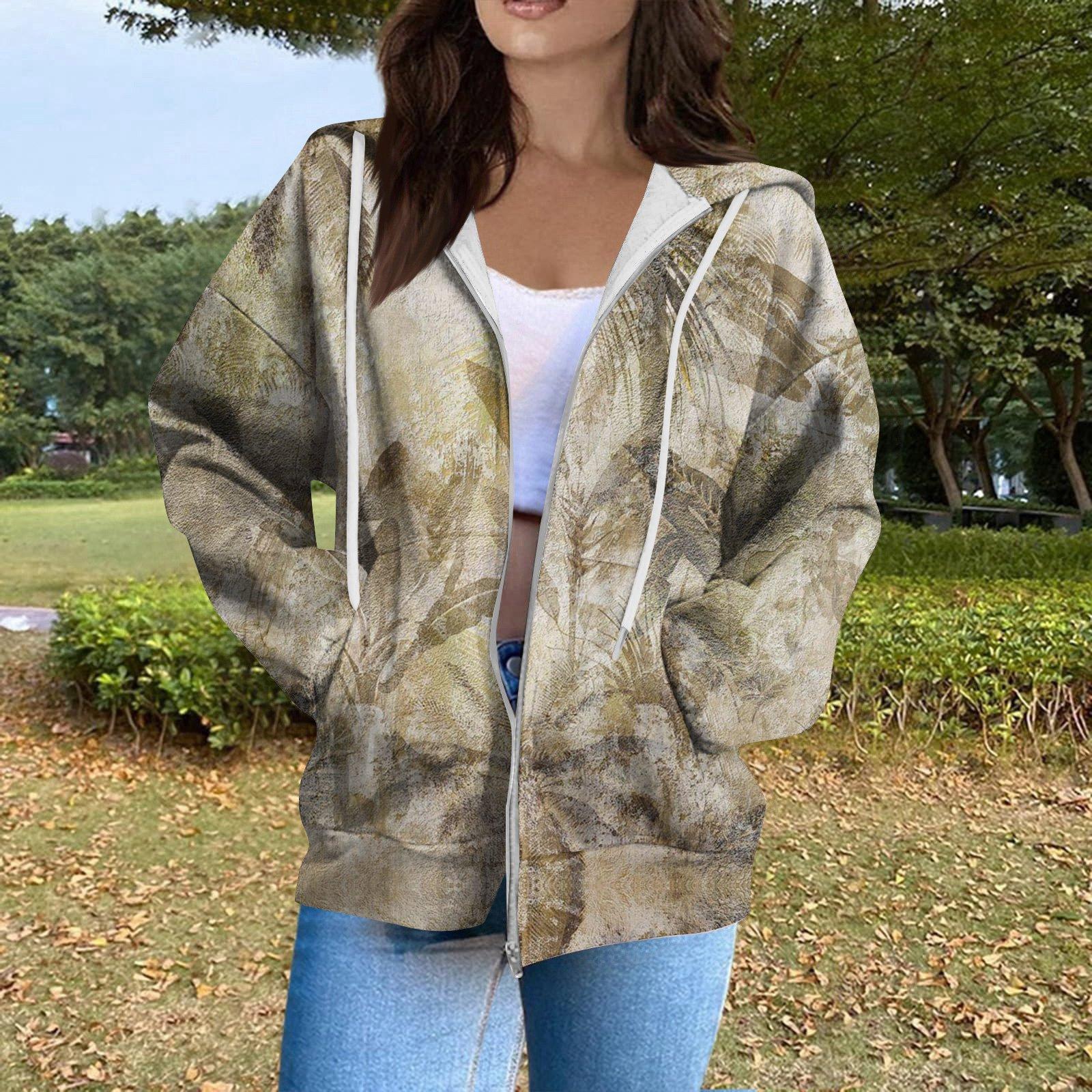 

Женская модная повседневная толстовка с принтом на Хэллоуин, длинный рукав с карманом, кардиган, куртка, пальто с капюшоном на молнии S хаки