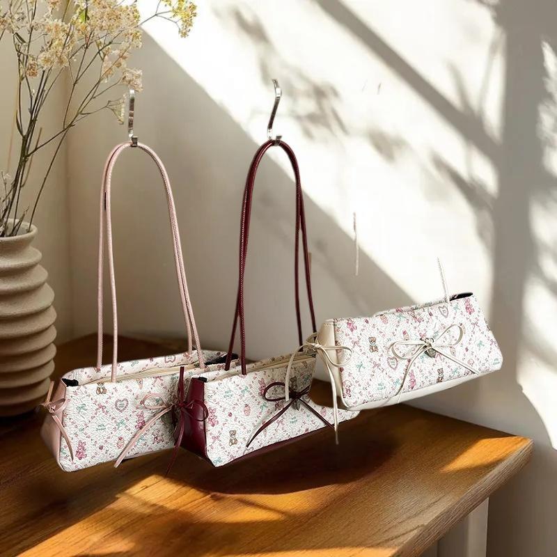 Fashion Sweet Bow Shoulder Bag Cartoon Print Underarm Bag Female Tote Bag Versatile Large Capacity Commuter Handbag Holiday Gift