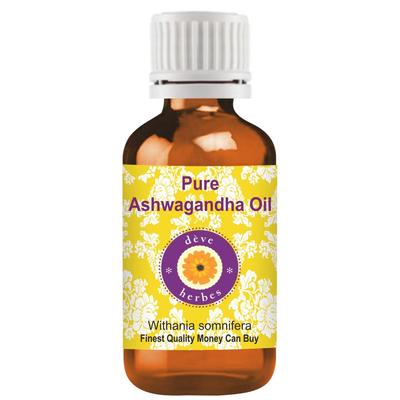 Huile d'Ashwagandha Deve Herbes (Withania somnifera) | Infusé | Pur | Non collant | Léger | Ayurvédique | Pour massage corporel | Hommes et Femmes | 15ml