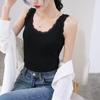 Spring & Summer Women's Lace Ribbed Cotton Tank: Slimming Plus-Size Sleeveless Round Neck Base Layer