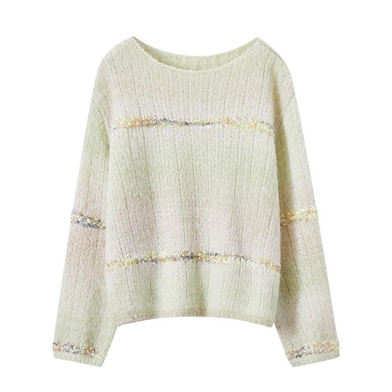 Women's Gradient Green Wool Blend Off-Shoulder Knit Sweater