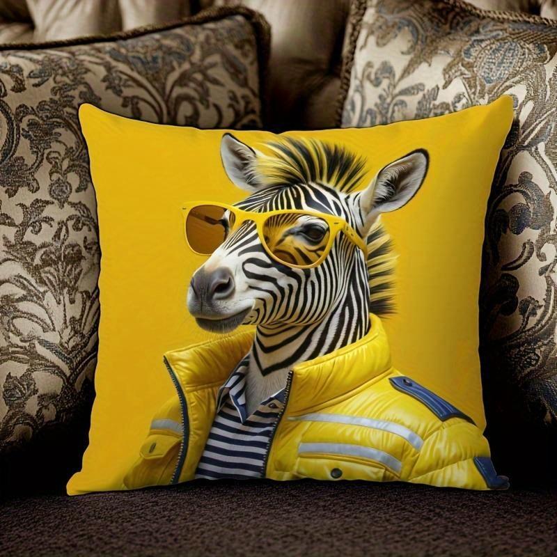 1Pc Fashion Zebra Themed Printed Throw Pillow Cover, Suitable For Sofa, Bedroom, Living Room, A Unique Gift For Animal Lovers.