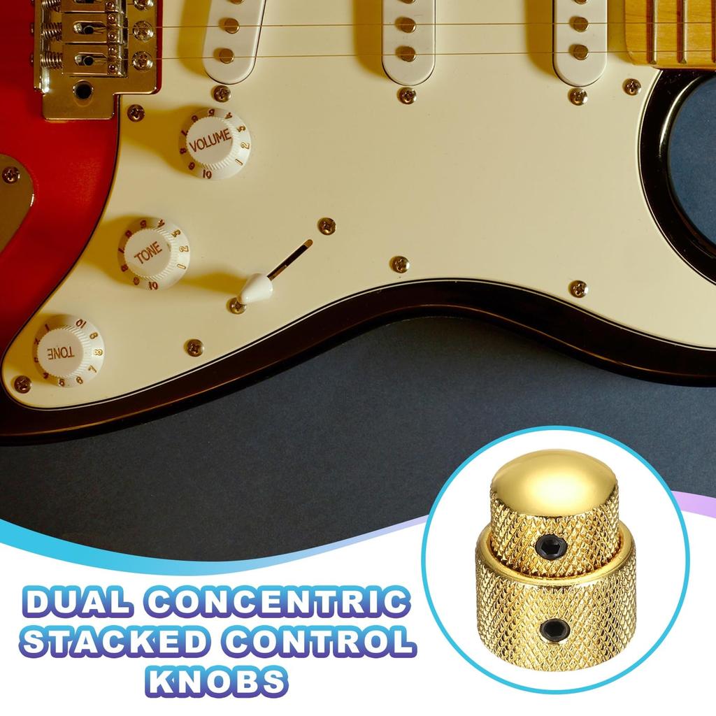 uxcell Metal Guitar Knobs Inch Universal Volume Tone Knobs Bass Speed Control for Guitar and Bass with Gold 1/4 Wrench, 4pcs,