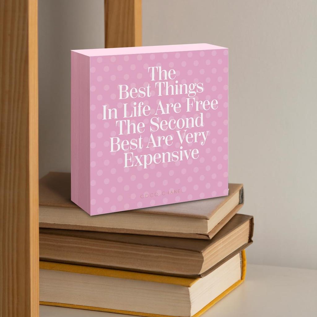 Preppy Girls Room Decor, The Best Things in Life Are Free Sign Wooden Block Preppy Desk Decor, Girl's Bedroom Accessories, Woman Empowerment and