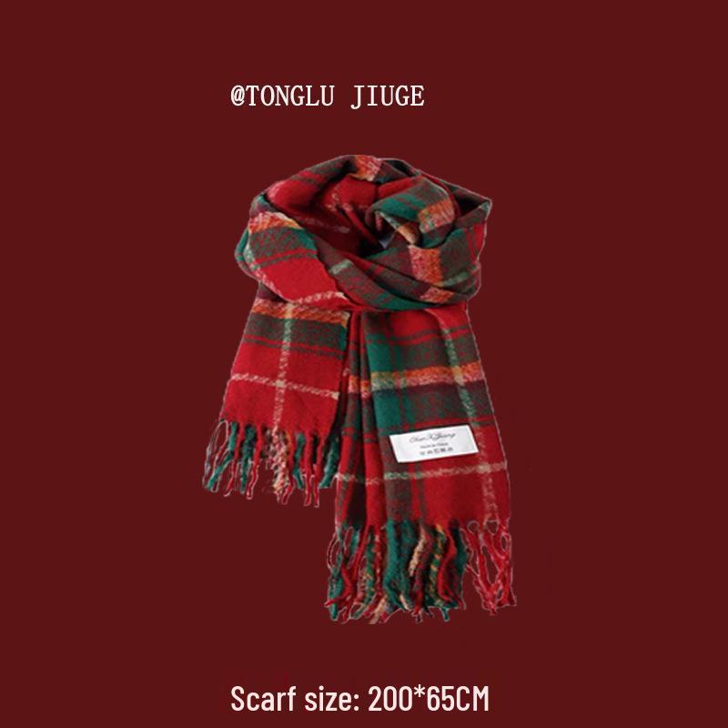 Red Plaid Scarf - Warm & Versatile Winter Gift for Women and Couples