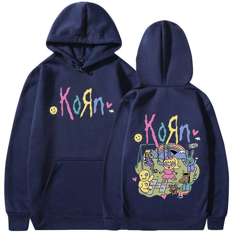Felpa con cappuccio Korn Cartoon Rock Band Music Album Felpa oversize gotica in metallo vintage da donna con cappuccio streetwear a maniche lunghe