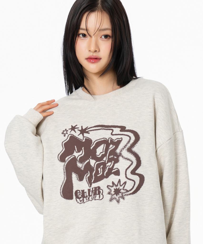 MOZMOZ [Set] Twinkle Oversized Sweatshirt + Corduroy One-Pleat Wide Pants Oatmeal