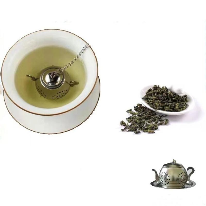 Metal Tea Strainer Teapot Shape Loose Tea Infuser Stainless Steel Leaf Tea Maker Strainer Chain Drip Tray Herbal Spice Filter
