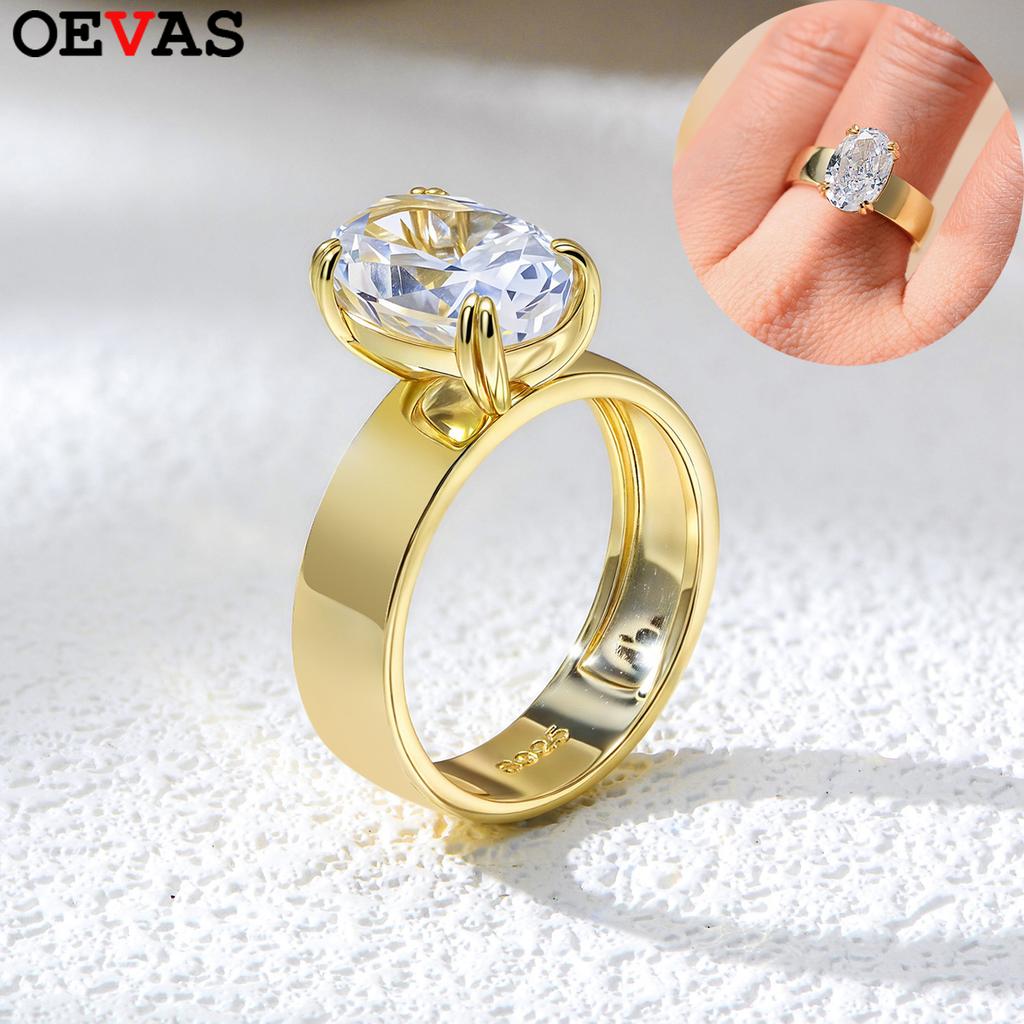 OEVAS 4.5CT 8X12MM Oval Moissanite Rings for Women S925 Silver Sparkling Wedding ring Party Fine Jewelry Gift