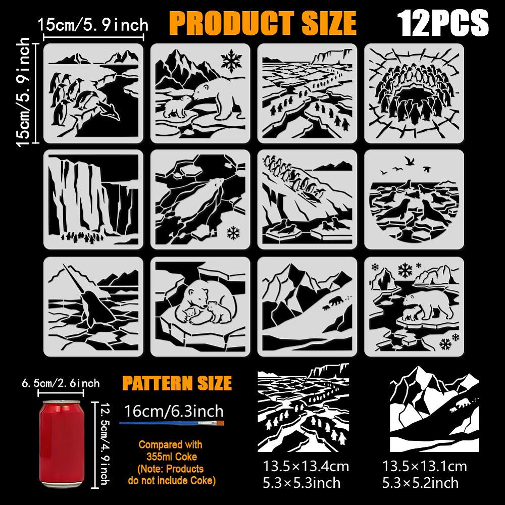 PET Hollow Out Drawing Painting Stencils for DIY Scrapbook Photo Album Animals 150x150mm 12pcs/set