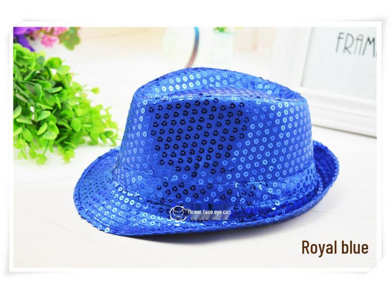 Children's Two-Color Striped Sequined Performance Jazz Hat