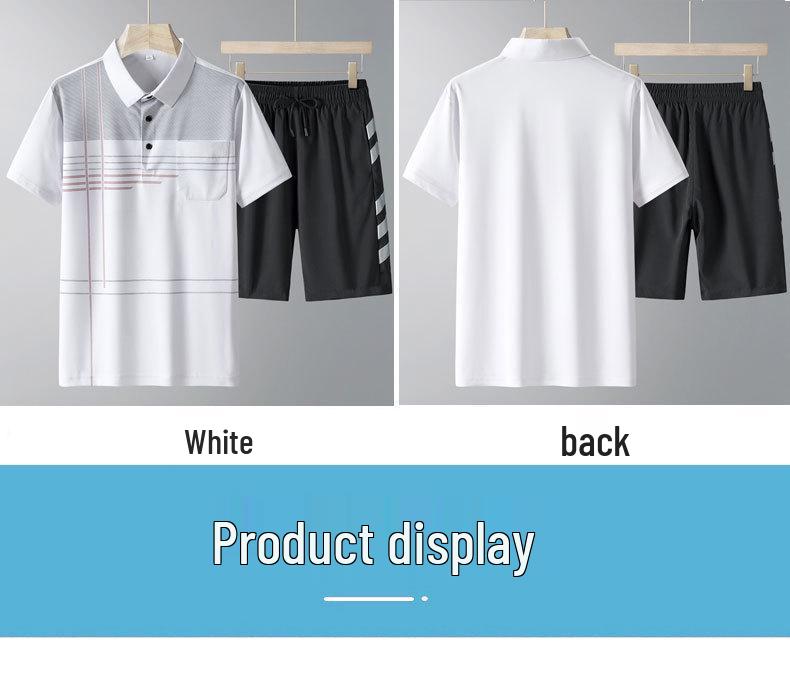 Men's Summer Ice Silk Casual Two-Piece Set: Short-Sleeved Shirt and Loose Shorts for Middle-Aged and Elderly