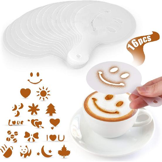 Zulay Kitchen 16 Pcs Coffee Stencils for Latte Art - Barista Accessories for Latte, Cappuccino, & Hot Chocolate - Plastic Decorative Latte Art