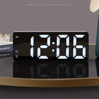 Ceas cu alarmă digital modern, cu LED, cu afișare a temperaturii, oglindă neagră, format 12/24 de ore, funcție de amânare, alimentat cu baterie, perfect pentru dormitor, sufragerie