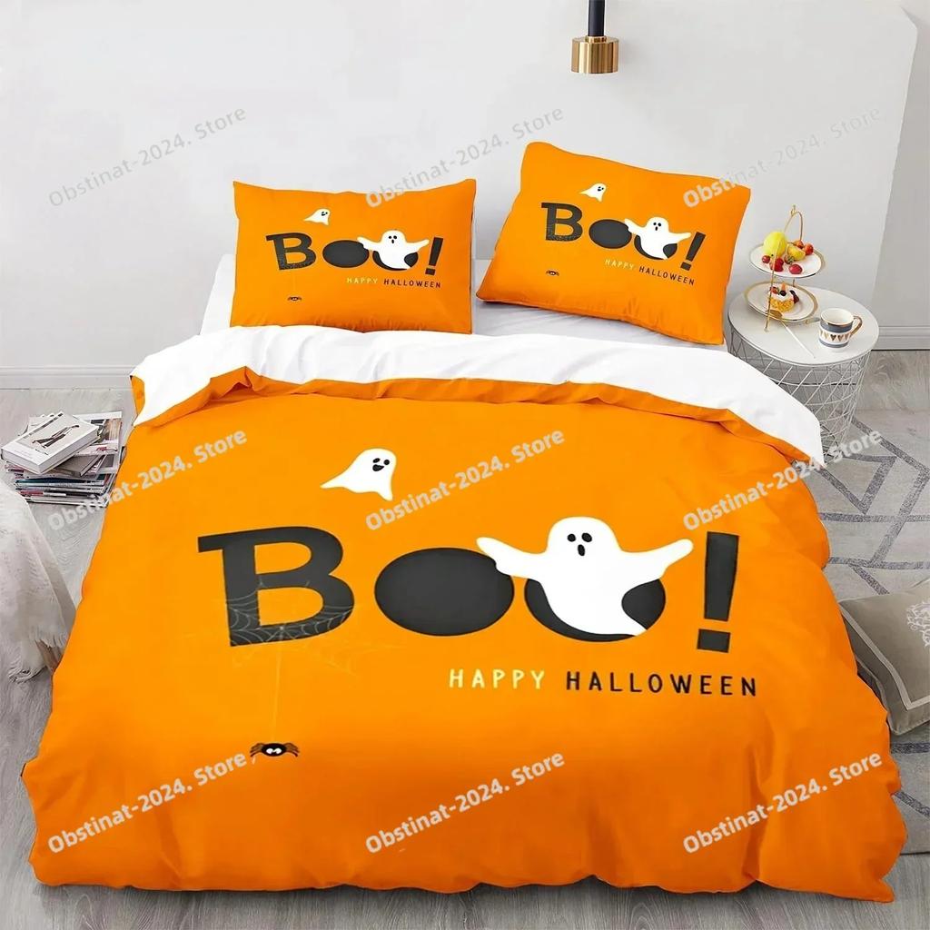 Top Halloween Boo Cartoon Bedding Set Printed Single Comforter Quilt Bed Cover Duvet Cover Pillow Case 3 Pieces Kids Adult Size