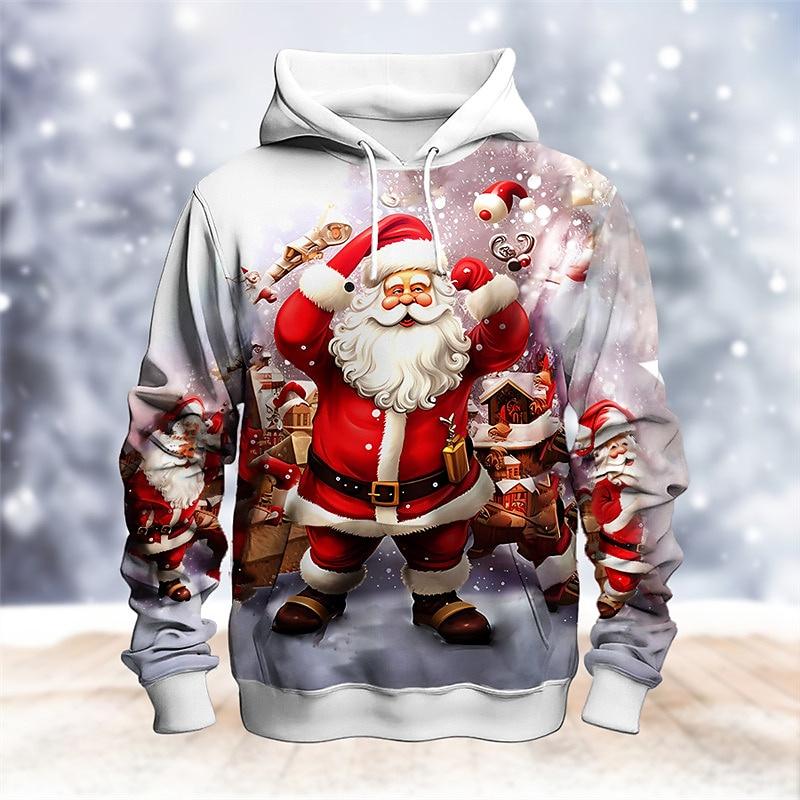3D Printed Funny Santa Claus Hoodie For Men Christmas Elk Pattern Long Sleeves Casual Sweatshirt Unisex Loose Hoodies Pullover