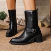 Pointed Toe Thick Heel Single Boots Women's Fashionable Pointed Sleeve Non-slip Wear-resistant Mid-calf Boots