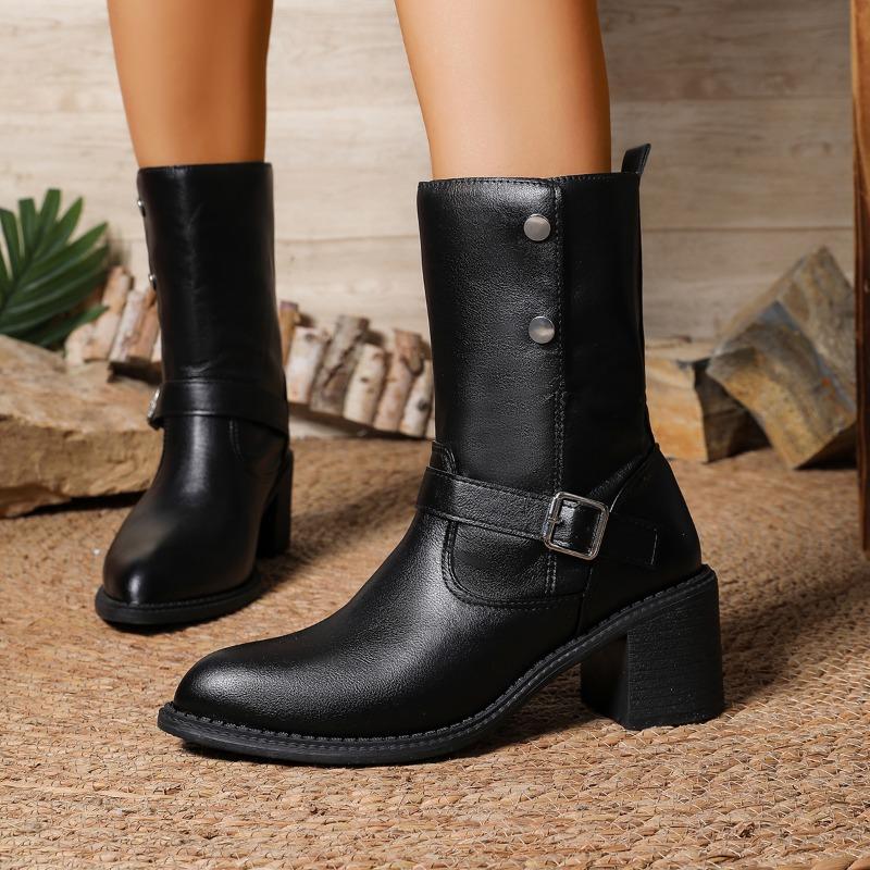 Pointed Toe Thick Heel Single Boots Women's Fashionable Pointed Sleeve Non-slip Wear-resistant Mid-calf Boots