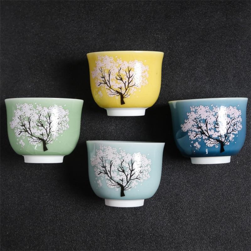 Ceramic Thermal Discoloration Cherry Blossom Tea Cup Hand Painted Tree Color Changing Water Mug Office Teacup Kung Fu Drinkware