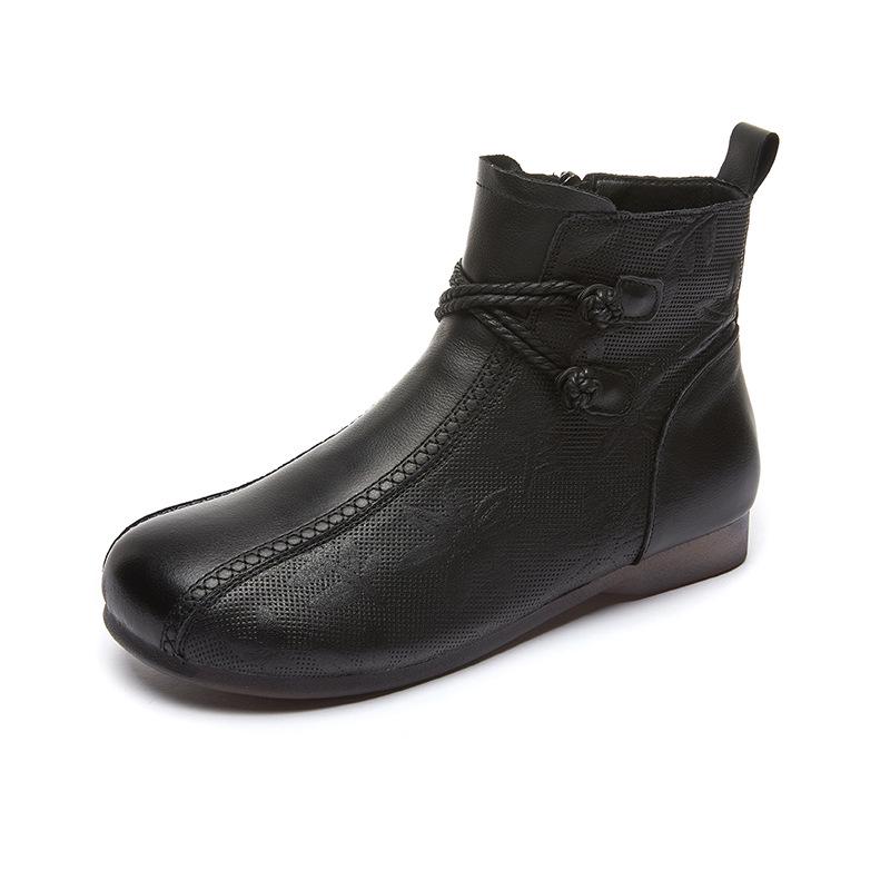 

Женские ретро ботильоны из коровьей кожи - Новые 2023 Осень/Зима Мягкая подошва Плоские Хлопковые туфли 37